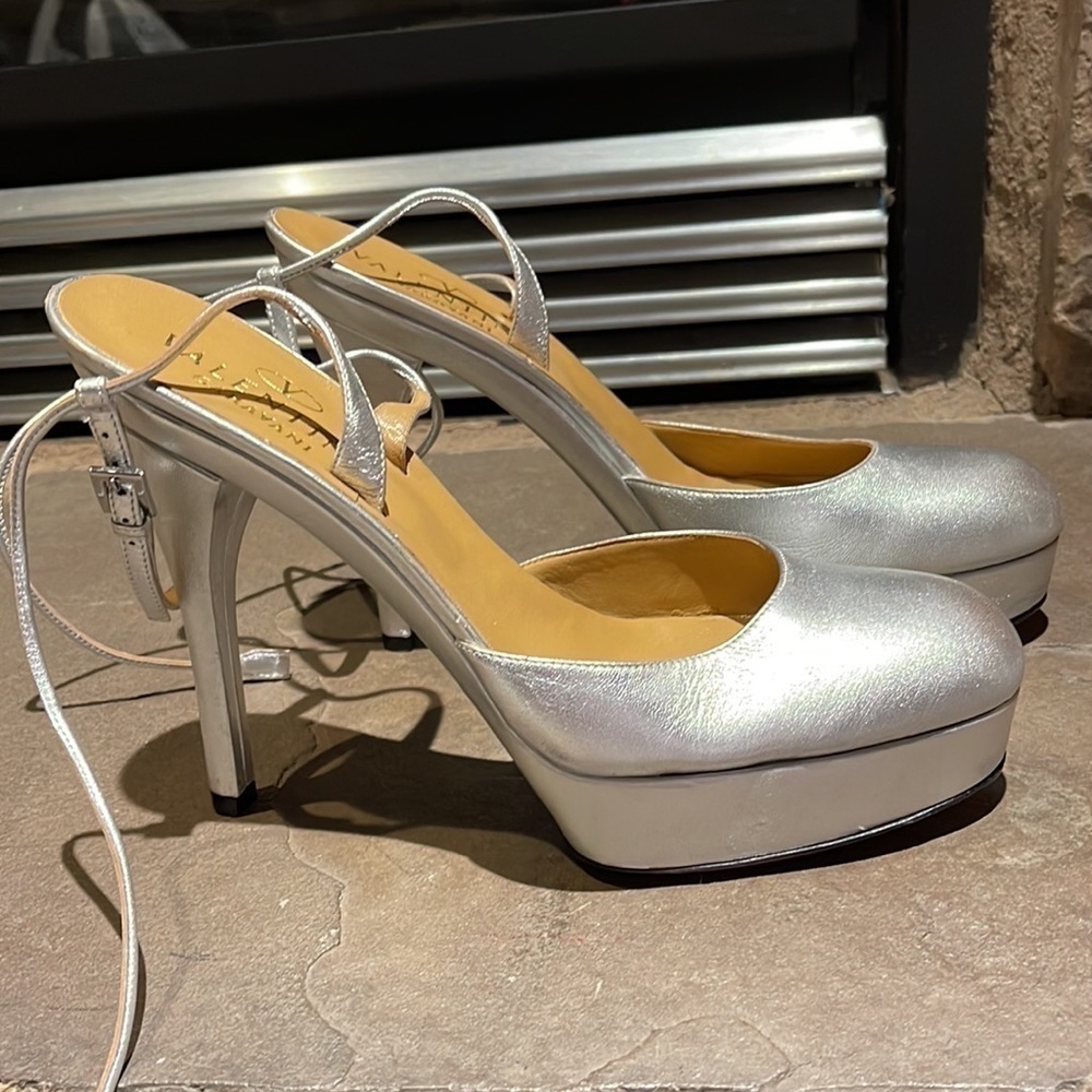 Valentino Garavani Silver Platform Slingback Pumps